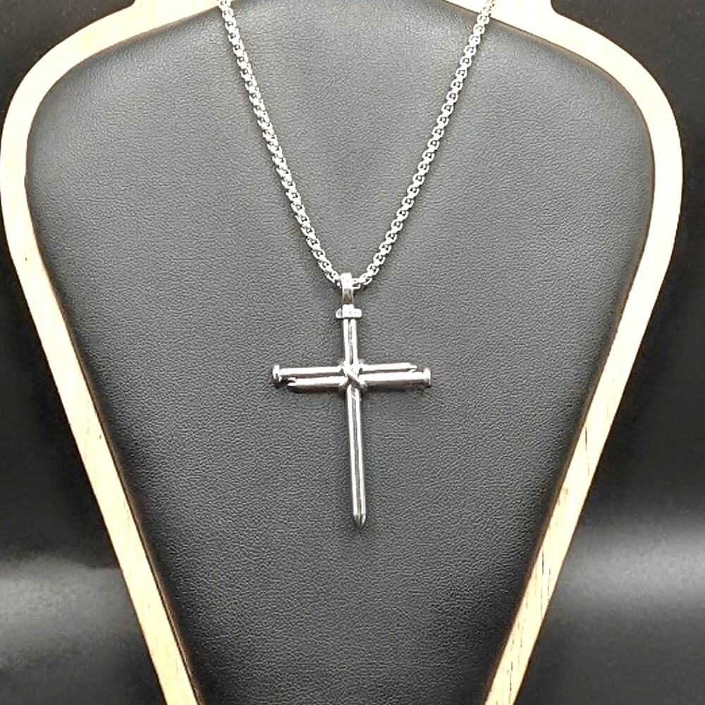 Silver Necklace Cross Crucifix Nails Jesus Bible Christian Catholic Faith Gift - Picture 2 of 6